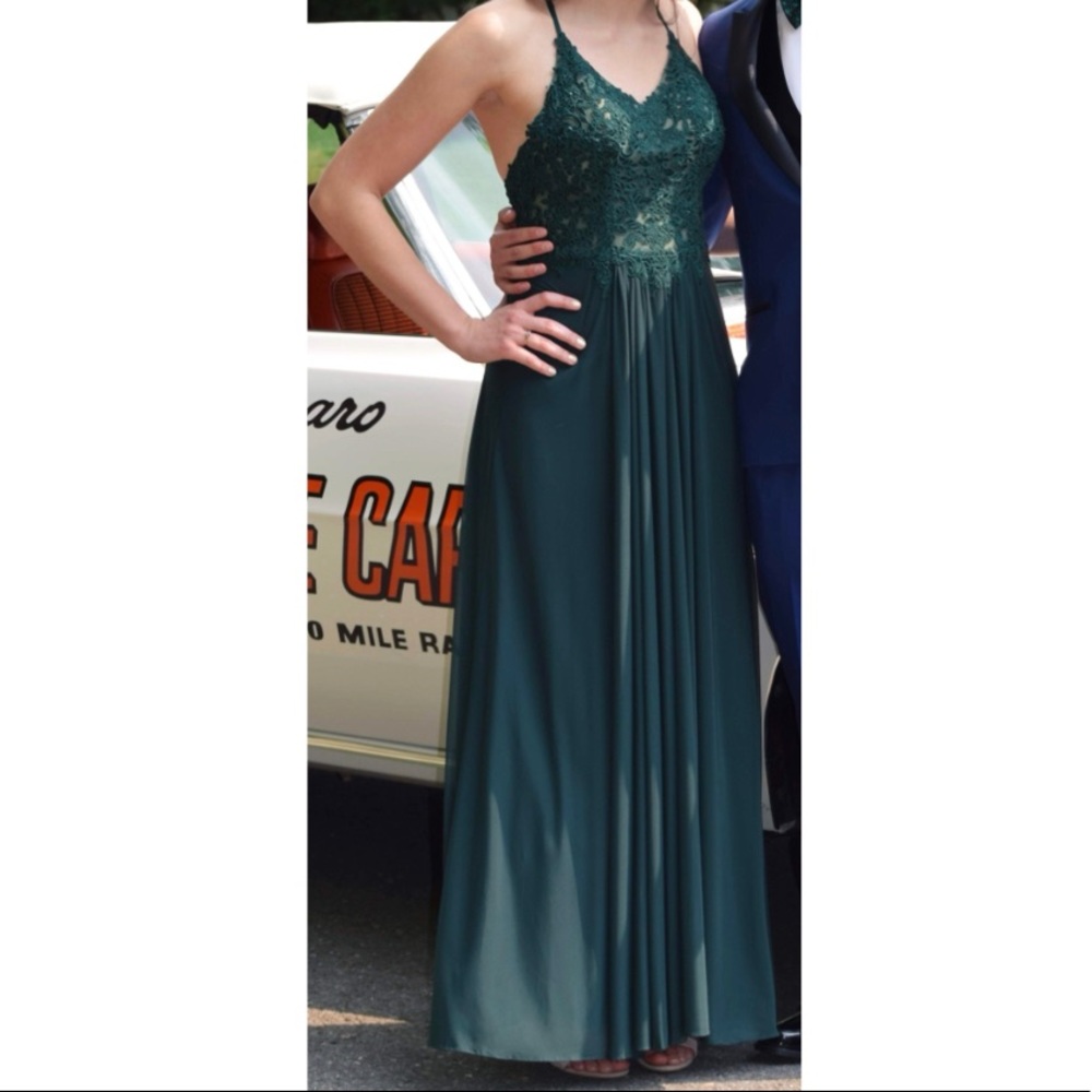 Embroidered Emerald Prom Dress